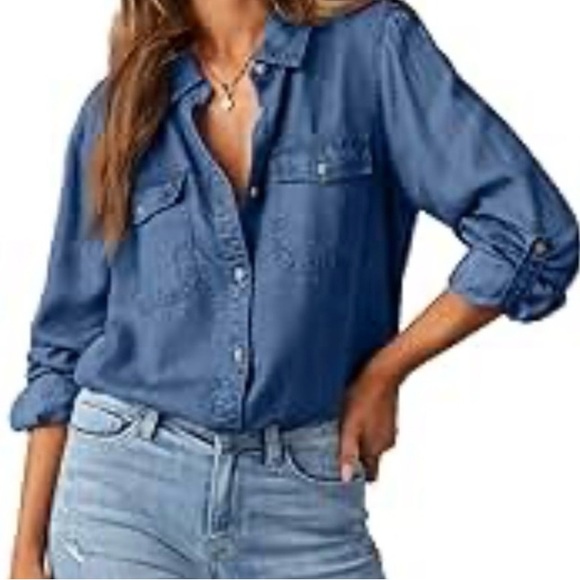 Denim Button Down Long Sleeve Shirt Sz XXL casual work travel preppy - Picture 1 of 9